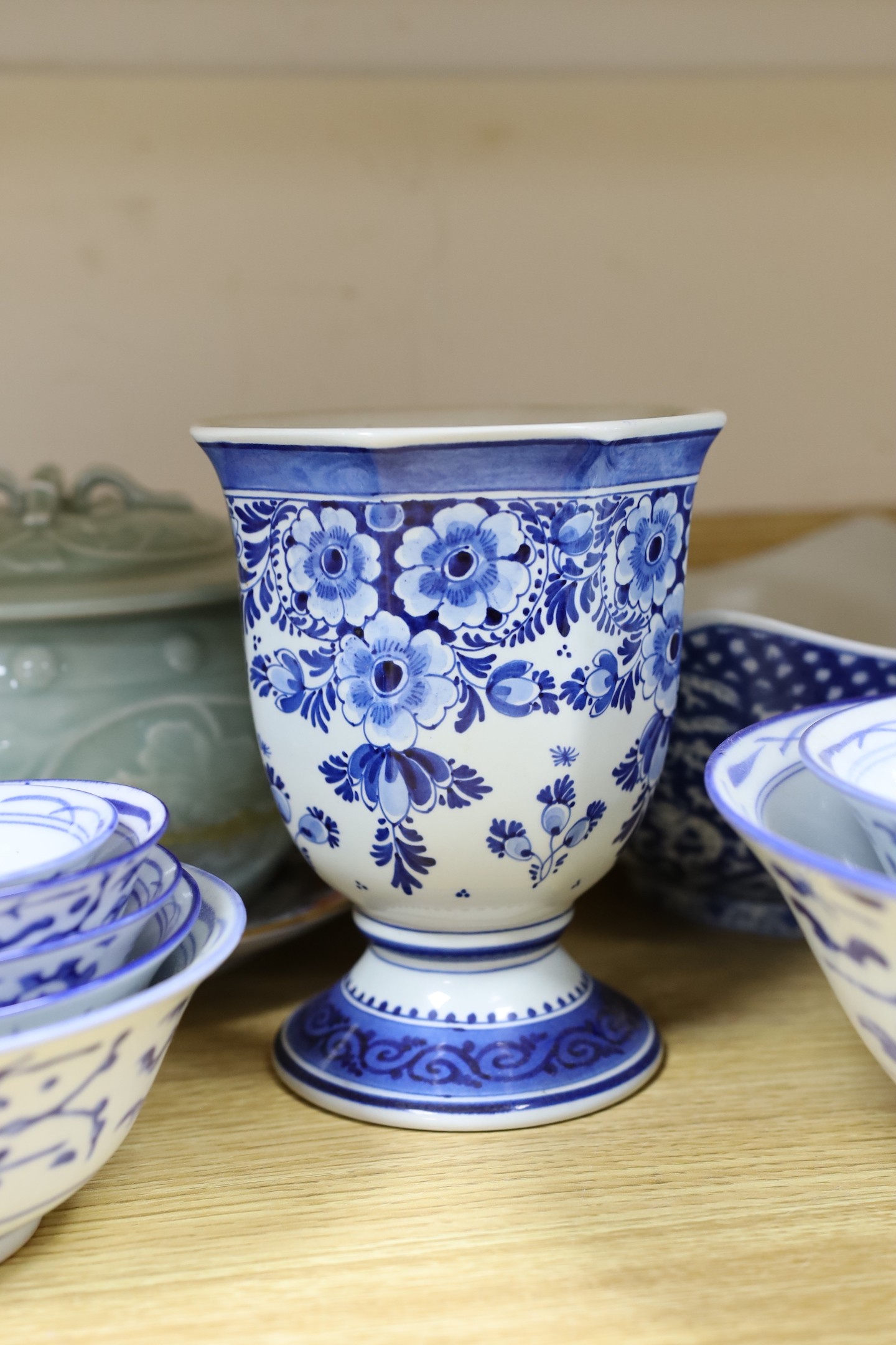 A Chinese celadon bowl and cover and tableware